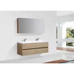 Armoire de toilette bloc-miroir SIENA largeur 144 cm chêne clair texture
