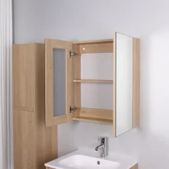 Armoire de toilette bloc-miroir FORTINA largeur 60 cm chêne clair