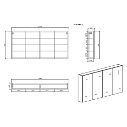 Armoire de toilette bloc-miroir SIENA largeur 144 cm noyer