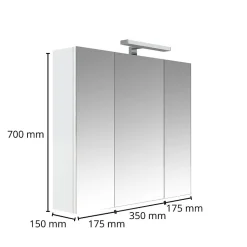 Armoire de toilette éclairante 3 portes 70 cm blanche Juno 2