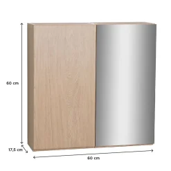 Armoire de toilette 60cm double porte WILL décor chêne porte + miroir