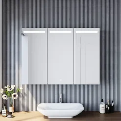 Armoire de toilette en Acier Inoxydable SIRHONA Miroir double 90x65 cm Interrupteur tactile LED + Prise rasoir + Grand rangement