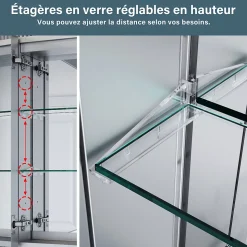 Armoire de toilette en aluminium LED 650 x 600 x 130mm SIRHONA Meuble de rangement pour salle de bain Smart Interrupteurs tactiles