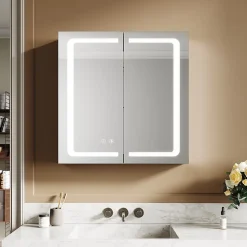 Armoire de toilette en aluminium LED 650 x 650 x 130mm SIRHONA Meuble de rangement pour salle de bain Smart Interrupteurs tactiles