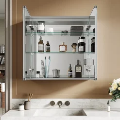 Armoire de toilette en aluminium LED 650 x 650 x 130mm SIRHONA Meuble de rangement pour salle de bain Smart Interrupteurs tactiles