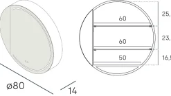 Armoire de toilette LED aluminium MANILLONS 1p miroir diamètre 80 cm P. 14 cm - Nox