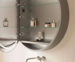 Armoire de toilette LED aluminium MANILLONS 1p miroir diamètre 80 cm P. 14 cm - Nox