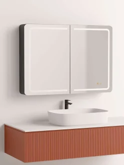 Armoire de toilette LED aluminium MANILLONS 2p miroir l. 100 cm H. 70 cm P. 14 cm - Gan