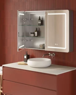 Armoire de toilette LED aluminium MANILLONS 2p miroir l. 120 cm H. 70 cm P. 14 cm - Gan