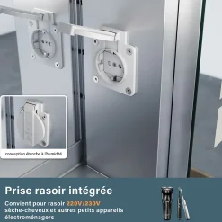 Armoire de toilette LED en aluminium 700 x 500 x 133mm SIRHONA Smart Bathroom Storage Cabinet Interrupteurs tactiles