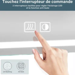 Armoire de toilette LED en aluminium 700 x 500 x 133mm SIRHONA Smart Bathroom Storage Cabinet Interrupteurs tactiles