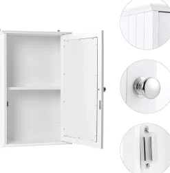 Armoire de Toilette Murale Meuble Mural Salle de Bain en MDF Pente NC avec 1 Porte et Miroir Etagere de Rangement Blanche