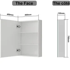 Armoire de Toilette Mural avec Miroir et Rangement - Moderne, Blanc, 50x70 cm, AICA Sanitaire