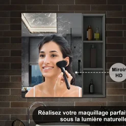 Armoire de Toilette Mural avec Miroir Niches Intégrées et Rangement Fermé - Moderne, Anthracite, 60x70 cm, AICA Sanitaire