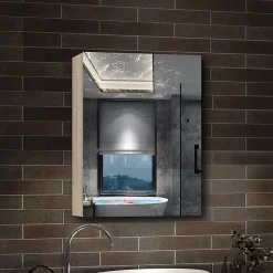 Armoire de Toilette Mural avec Miroir et Rangement - Moderne, Chêne, 50x70 cm, AICA Sanitaire
