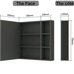 Armoire de Toilette Mural avec Miroir Niches Intégrées et Rangement Fermé - Moderne, Blanc, 80x70 cm, AICA Sanitaire