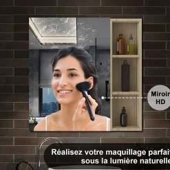 Armoire de Toilette Mural avec Miroir Niches Intégrées et Rangement Fermé - Moderne,Chêne, 80x70 cm, AICA Sanitaire