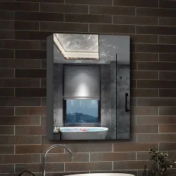 Armoire de Toilette Mural avec Miroir et Rangement - Moderne, Anthracite, 50x70 cm, AICA Sanitaire