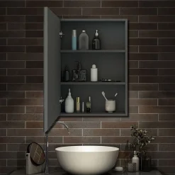 Armoire de Toilette Mural avec Miroir et Rangement - Moderne, Anthracite, 50x70 cm, AICA Sanitaire