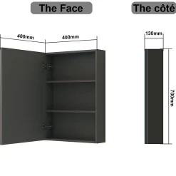 Armoire de Toilette Mural avec Miroir et Rangement - Moderne, Anthracite, 50x70 cm, AICA Sanitaire