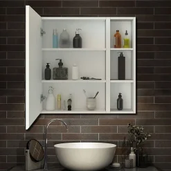 Armoire de Toilette Mural avec Miroir Niches Intégrées et Rangement Fermé - Moderne, Blanc, 60x70 cm, AICA Sanitaire