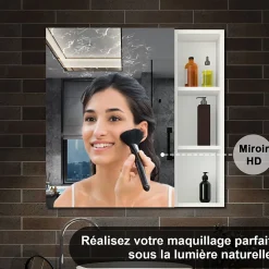 Armoire de Toilette Mural avec Miroir Niches Intégrées et Rangement Fermé - Moderne, Blanc, 60x70 cm, AICA Sanitaire