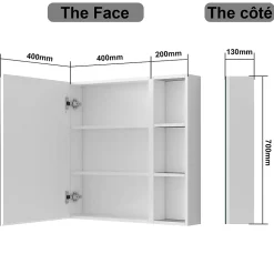 Armoire de Toilette Mural avec Miroir Niches Intégrées et Rangement Fermé - Moderne, Blanc, 60x70 cm, AICA Sanitaire