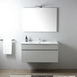 Armoire De Toilette Murale 100 Cm Avec Tiroir Gris Lune Et Miroir 100X60