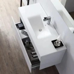 Armoire De Toilette Murale 100 Cm Avec Tiroir Gris Lune Et Miroir 100X60