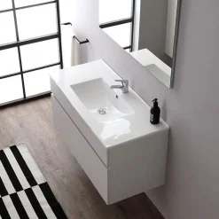 Armoire De Toilette Murale 100 Cm Avec Tiroir Gris Lune Et Miroir 100X60
