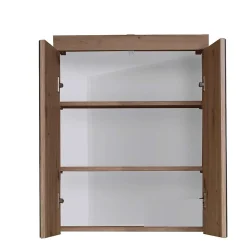 Armoire de toilette murale - 2 portes miroir - Mélaminé Blanc/Chêne. L - H - P : 60 - 77 - 17 cm