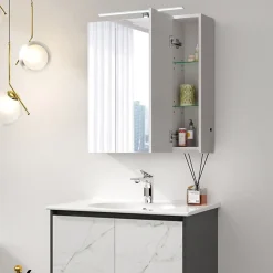 Armoire de toilette salle de bain avec miroir et LED 72,4x72x15 cm