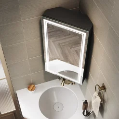 Armoire de toilette SIRHONA 60x75cm + Interrupteur tactile + LED température 3 couleurs + Anti-buée + Prise rasoir