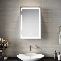 Armoire de toilette SIRHONA miroir de salle de bain avec lumière LED 3 couleurs,38x60cm, meuble de rangement blanc anti-buée