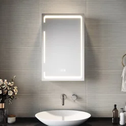 Armoire de toilette SIRHONA miroir de salle de bain avec lumière LED 3 couleurs,38x60cm, meuble de rangement blanc anti-buée