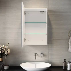 Armoire de toilette SIRHONA miroir de salle de bain avec lumière LED 3 couleurs,38x60cm, meuble de rangement blanc anti-buée
