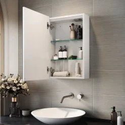 Armoire de toilette SIRHONA miroir de salle de bain avec lumière LED 3 couleurs,38x60cm, meuble de rangement blanc anti-buée
