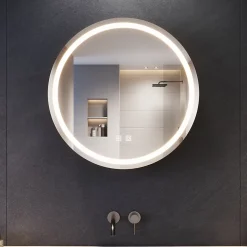 Armoire de toilette SIRHONA Rond 60x60cm+Touch+LED Tri-couleur Température+ Anti-buée+ Prise rasoir
