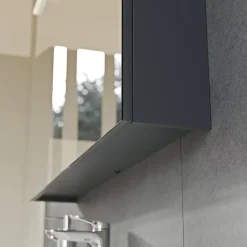 Armoire de toilette suspendue Anthracite mat 120x18x70cm (LxPxH) 2 portes miroir, éclairage LED, tablettes en verre - SOLO