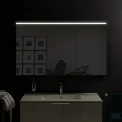 Armoire de toilette suspendue Blanc mat 120x18x70cm (LxPxH) 2 portes miroir, éclairage LED, tablettes en verre - SOLO