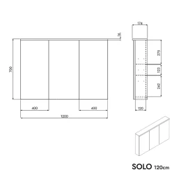 Armoire de toilette suspendue Blanc mat 120x18x70cm (LxPxH) 2 portes miroir, éclairage LED, tablettes en verre - SOLO