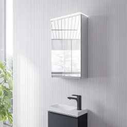 Armoire de toilette suspendue miroir 40x19x71cm (LxPxH), charnière à droite, éclairage LED, tablettes en verre - VARO