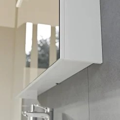 Armoire de toilette suspendue Blanc mat 80x18x70cm (LxPxH) 2 portes miroir, éclairage LED, tablettes en verre - SOLO