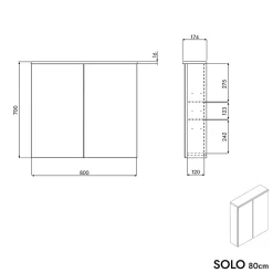 Armoire de toilette suspendue Blanc mat 80x18x70cm (LxPxH) 2 portes miroir, éclairage LED, tablettes en verre - SOLO