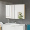 Armoire de toilette suspendue Anthracite mat 100x18x70cm (LxPxH) 2 portes miroir, éclairage LED, tablettes en verre - SOLO