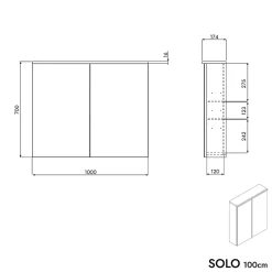 Armoire de toilette suspendue Anthracite mat 100x18x70cm (LxPxH) 2 portes miroir, éclairage LED, tablettes en verre - SOLO