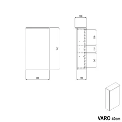 Armoire de toilette suspendue miroir 40x19x71cm (LxPxH), charnière à gauche, éclairage LED, tablettes en verre - VARO