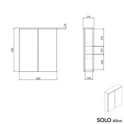 Armoire de toilette suspendue Chêne miel 60x18x70cm (LxPxH) 2 portes miroir, éclairage LED, tablettes en verre - SOLO
