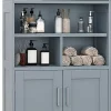 Armoire Haute de Salle de Bain Armoire de Rangement Autoportante avec 2 Placards à Portes Étagères Réglables Gris