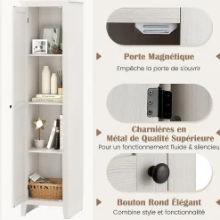Armoire haute et étroite, étagère à 4 compartiments et porte, peu encombrante, grand espace de rangement, 43 x 19,5 x 183 cm.
